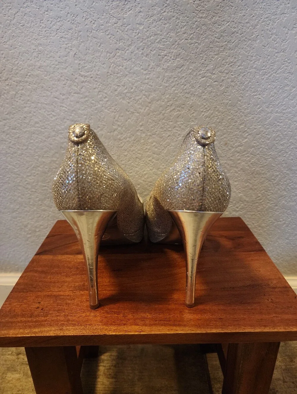 Michael Kors Silver Glitter Peep-Toe Platform Pumps